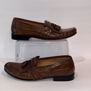 Florsheim Brown Leather Kilted Tasseled Slip On Loafers Shoes Men's 10 D